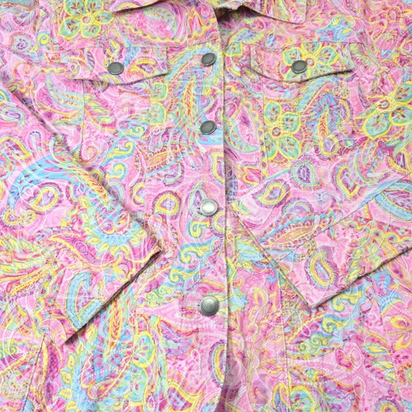 Analogy Petites Paisley Print Button Front Cotton Blend Jacket - PL - Picture 7 of 9